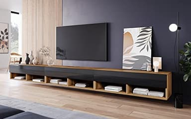 Lowboard A, Mobile TV 300 cm, illuminazione a LED inclusa, mobile TV grande, disponibile in vari colori (wotan/nero)