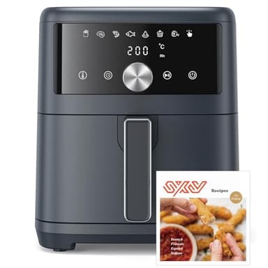 Innsky Friggitrice ad Aria Calda 6 Litri, Air Fryer Compatta con Touch Screen LED, Friggitrice Senza Olio, 8 Programmi, 1500W, Basso Rumore, per Fino a 6 Persone, Ricettario Italiano, Grigio