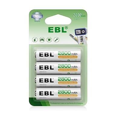 EBL 1.2V AA Batterie Ricaricabili Ad Alta Capacità,Pile Ricaricabili da 2800mAh Ni-MH con 1200 Tech,Confezione da 4 pezzi
