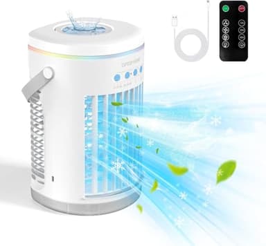Condizionatore Portatile, Potente Unità di Enfriador de Aire con Telecomando, Ventilatore e Umidificatore per Condizionatore Portatile Personale 4 in 1 per Camera da Letto, Ufficio, Campeggio