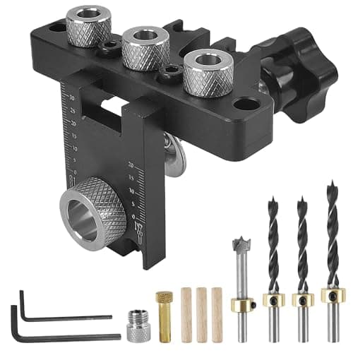 Set da 14 Pezzi Dima per Spinatura Legno, Alluminio Dima per Fori a Tasca, 8/10/15 MM Spinatrice per Legno, 3 In 1 Fori a Tasca per Legno, Set di Punte di Posizionamento. (nero)