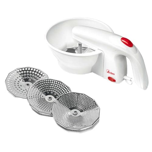 ARDES - ARPASS01 Passaverdure Elettrico Macchina per Passati Puree Creme Pappe con 3 Dischi da Taglio in Acciaio Inox Facile da Usare con Ogni Ciotola