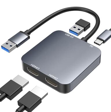 ABLEWE Adattatore USB 3.0 a Dual HDMI con porta USB 3.0, HDMI a USB Audio Video Convertitore Grafica Cavo per Laptop Monitor Desktop TV, compatibile con Mac OS, Windows