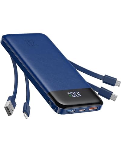 Charmast Power Bank 20000mAh con Cavi Integrati USB C Caricatore Portatile Carica Rapida 22.5W Powerbank LED Display con 5 Uscite e 4 ingressi per iPhone Huawei Xiaomi Smartphone (Blu)