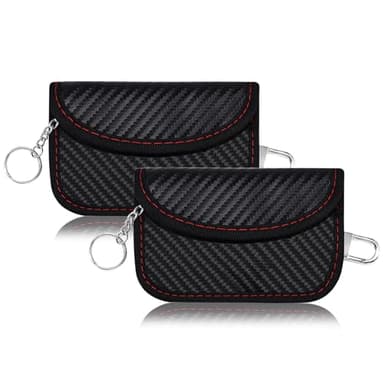 Faraday Bag Keyless Go, protezione per chiavi auto, in fibra di carbonio, protezione dalle radiazioni, RFID, con gancio e anello portachiavi