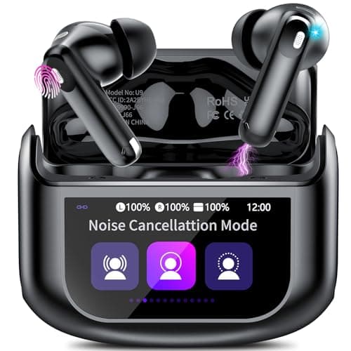 Cuffie Bluetooth, Auricolari Bluetooth 5.4 Stereo Hi-Fi, ANC/ENC Cancellazione Rumore Cuffie Wireless In Ear, 48 Ore Cuffiette Touch Screen con Equalizzatore, IPX7 Impermeabile Cuffie Senza Fili, Nero
