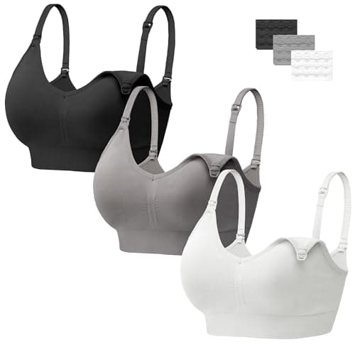 HBselect 3 PCS Reggiseno Allattamento con Estensione Reggiseno Bra Donna Morbido e Traspirante Reggiseno Senza Ferretto e Senza Cuciture. (Nero, Bianco, Grigio (con 3 Bottone), XL)