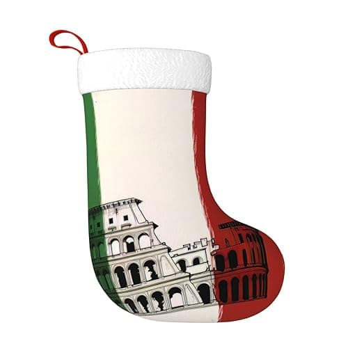 Oudrspo Bandiera Romana Italiana Bandiera Romana Italiana Calza di Natale, Borsa Festiva con Anello per Appendere per Decorazione Camino Albero di Natale
