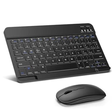 SOPPY Tastiera e Mouse Bluetooth Portatili, Mini Tastiera Ricaricabile, Tastiera Wireless per iPad/Samsung Tab/Lenovo Tab/iOS/Android/Windows, Layout Italiano (Nero)