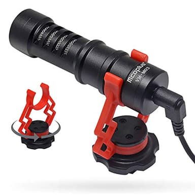 Venidice Video Fotocamera Microfono, MCOVM-M03 Cardioide Esterno Micro compatibile per DSLR Videocamera, iPhone, Android Telefono Cellulare, Alluminio, Nero (Rotazione a 360°)
