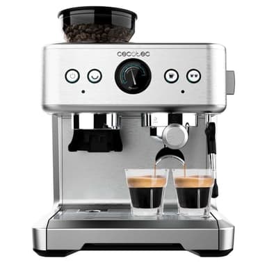Cecotec Macchina da Caffè Espresso Barista Power Espresso 20 Barista Maestro 2250 W, 20 Bar, Manometro e 2 Termoblocchi, Serbatoio per Chicchi di Caffè, Macinino con 20 Livelli, Vaporizzatore