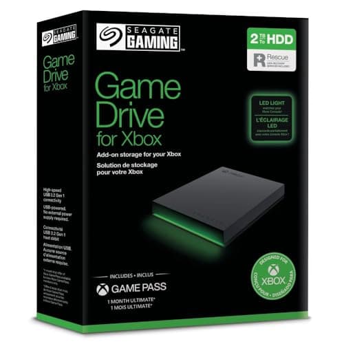 Seagate Game Drive for Xbox, 2TB, Unità disco portatile esterna, USB 3.2 Gen 1, nero, certificata per Xbox, LED RGB, con 3 anni Rescue Services Services (STKX2000403)