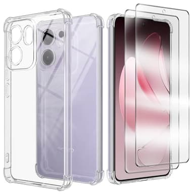 Cover Compatibile per oppo reno 13F 5g con 2 Pellicola Vetro Temperato, Morbido Silicone ed Antiurto Protettivo Bumper TPU Gel Smartphone Custodia Case - Trasparente