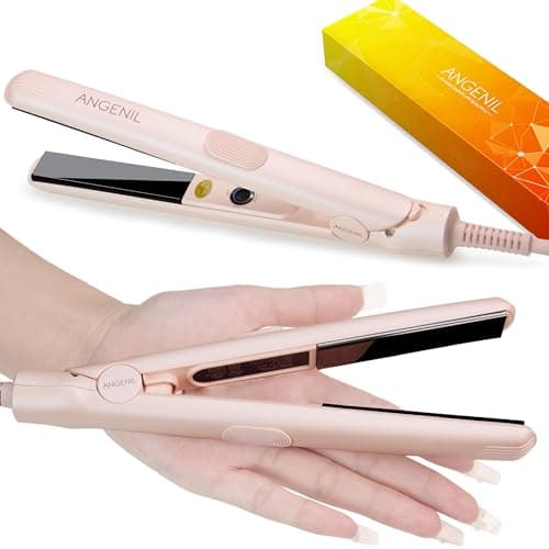 ANGENIL Pro Mini Piastra per Capelli Corti in Titanio e Ceramica, Piastra per Capelli a Doppia Tensione 1,8 cm, Piastre Rosa Antiscottatura Silicone Resistente al Calore, Temperatura Regolabile