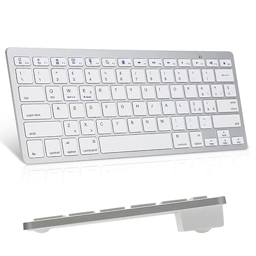 Tastiera Wireless Bluetooth Italiano Layout, Compatibile Qualsiasi Android/Windows/IOS Sistema, Smartphone, Tablet Apple iPad, Samsung Galaxy Tab, Google Nexus, Amazon Fire, Microsoft, Bianco