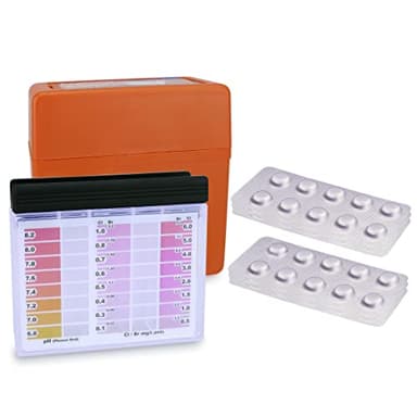 Piscina Kit di Misurazione per pH/Cloro Libero/Bromo - 60 Compresse di Prova Rapide, Pool Tester Manuale dell'Acqua, Scatola di Conservazione