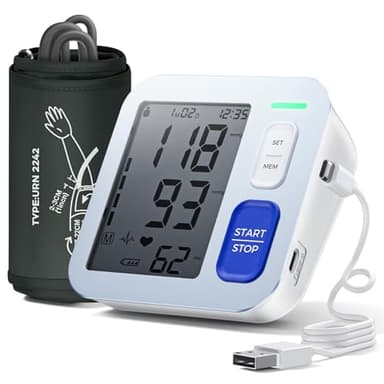Misuratore di Pressione, Misuratore Pressione da Braccio Con schermo Retroilluminato a LCD ad alta Risoluzione, per Circonferenza del Braccio da 22 a 42 CM, Memorizzazione di due Utenti 2 x 99 Mini