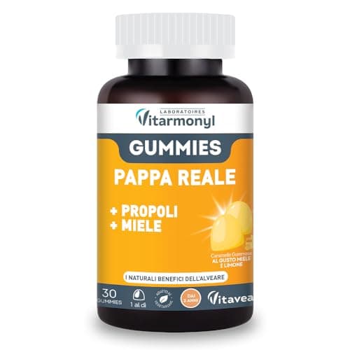 VITARMONYL PAPPA REALE GUMMIES - Con Propoli e Miele - Con Propoli e Miele - Facili da assumere - Per i Bambini +3 - Energia e Vitalità - 30 Gummies - Gusto Limone