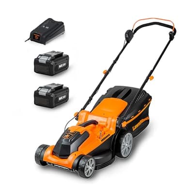 LawnMaster CLMF2437G Tagliaerba Senza Filo 24V Max 2x4.0Ah Batteria, 37cm Fino a 300m², Altezza di Taglio a 6 Livelli 22-72mm, Capacità di Raccolta 40L