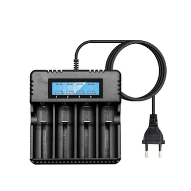 Gbformat Caricabatterie pile Ricaricabili LCD litio con 4 Slot Indipendente Caricatore Compatibile con 3.7V 26500/18650/14500/16340/26700