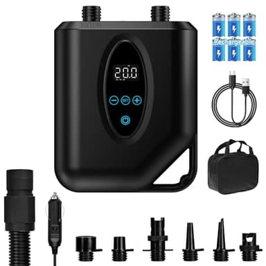 Fileeyn Pompa SUP Ricaricabile, 20PSI Elettrica con Auto-Off, Gonfiaggio e Sgonfiaggio Intelligente, 12V DC & Type-C per Paddle Board, Kayak, Ala & Aquilone, Tenda, Barca, Materasso