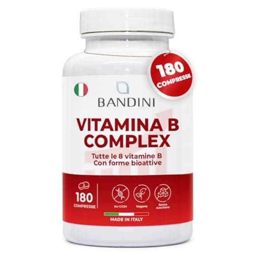 Bandini® Vitamina B Complex Alto Dosaggio - 180 Compresse vegane (6 Mesi) - Con forma bioattiva Quatrefolic® - Vitamine B-Complex con Acido Folico, Biotina, B1, B2, B3, B5, B6, B12 | Senza OGM