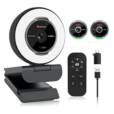Angetube Streaming Webcam con microfono - 1080P 60FPS USB WebCam con luce ad anello e telecomando - HD Web Camera con 5X Digital Zoom Built-in Privacy Cover per: PC | Laptop | Mac |