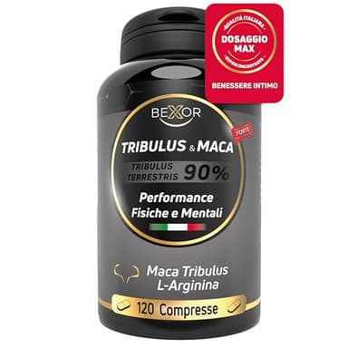 Maca Peruviana Nera + Tribulus Terrestris + Arginina + Vitamina B C D | Alto Dosaggio | 120 compresse | Integratore per Vigore fisico e mentale | Bexor