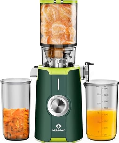 Pulizia Veloce Estrattore Automatico, 115mm Senza Preparazione Estrattore di Frutta e Verdura Intera, LINKchef Estrattore di Succo, Facile da Pulire, 1.2L 200w Più Verde