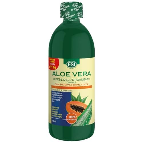ESI - Aloe Vera Difese, Integratore Alimentare con Papaya e Sambuco, Favorisce le Funzioni Depurative dell'Organismo, con Azione Emolliente, Senza Glutine e Vegan, 500 ml
