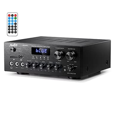 Amplificatore Audio 220W Bluetooth 5.0, Moukey 2 Canali Amplificatore HiFi Portatile per Casa con USB, SD, AUX, RCA, MIC in con Echo, Radio, LED, MAMP1