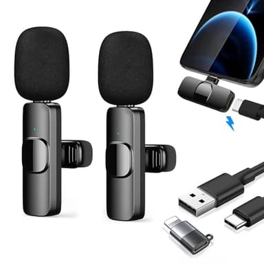 Microfono Wireless per iPhone/Telefono Android,Microfono Lavalier Wireless per Registrazione Video,Laptop,Live Streaming,Podcast,Intervista,TikTok,Facebook,Plug-Play,Riduzione del Rumore,nessuna APP