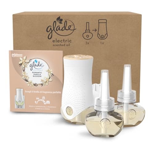 Glade liquido elettrico Profumatore per Ambienti con Olii Essenziali, Fragranza Vaniglia, 1 Diffusore e 3 Ricariche