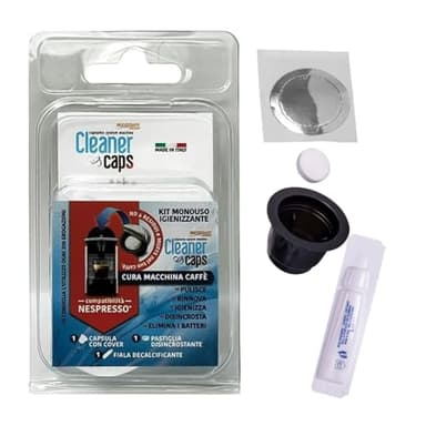 CleanerCaps Pulizia Macchina Caffè, Kit Doppia Azione - Compatibile con Nespresso - Capsula Detergente e Decalcificante Liquido - Pulizia Interna non Corrosiva, Facile e Automatica