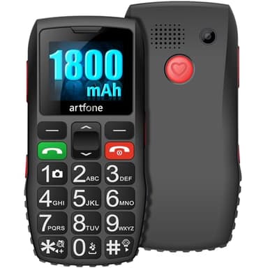 artfone C1Telefono Cellulare per Anziani con Tasti Grandi, GSM Senior Telefoni per Persone Anziane, Funzione SOS, Volume Alto, 1800mAh, Dual SIM, Fotocamera, Torcia Elettrica,Nero