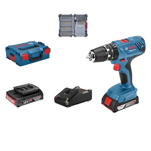 Bosch Professional Sistema 18V Trapano Avvitatore Con Percussione GSB 18V-21, Incl. Batteria 2x2.0 Ah, Set Di Accessori Da 40 Pz., In L-BOXX 136, Amazon Exclusive Set