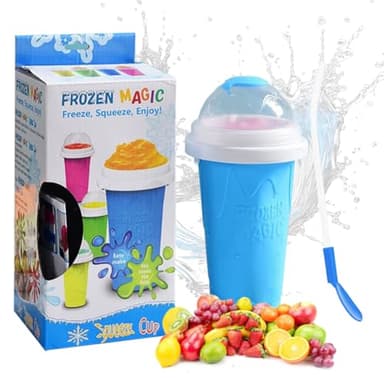 SKIPTHYBER Slushy Maker Cup Macchina per Granita in Silicone, 300ML Slushy make DIY Homemade Smoothie Cup con 2 in 1 Cannuccia e Cucchiaio, per Milk Shake Ice Cream
