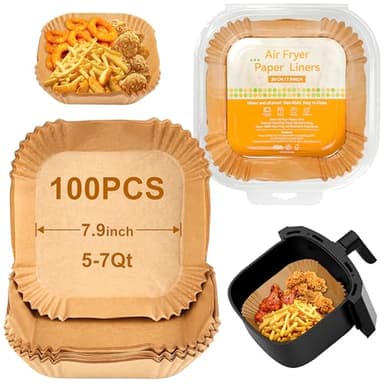 100 Pcs Carta Forno Per Friggitrice Ad Aria, 20 Cm Quadrate, BPA Free, Antiolio E Termoresistente, Carta Per Friggitrice Ad Aria Per Forni A Microonde Da 5-7 Litri