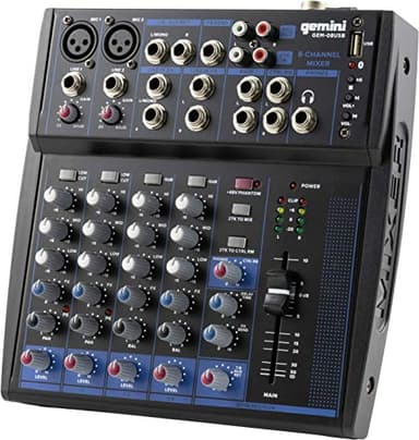 Gemini Sound GEM-08USB - Audio Mixer Analogico Compatto a 8 Canali con 2 Canali MIC, 3 Bande EQ, Riproduzione USB da Dispositivi USB e Streaming Bluetooth