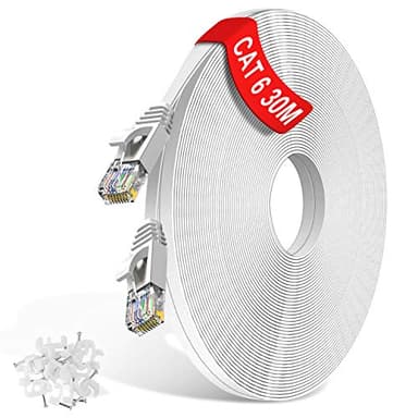 TBMax - 30m - Cavo Ethernet Cat 6 Piatto 10/100/1000 Mbit/s 250MHz di Alta Velocità, Cavo di Rete RJ45, UTP Cavo Lan Cavi Internet per Computer, Switch, PC, Modem, Router,(30 metri)