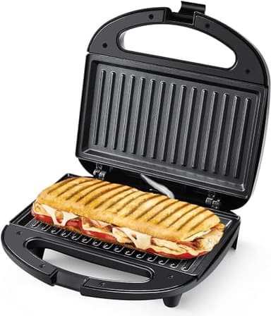 YASHE Tostapane, Piastra per Toast, 750W Griglia elettrica e Sandwich, con Rivestimento Antiaderente, Temperatura Automatica, Indicatore LED, Manico Cool Touch