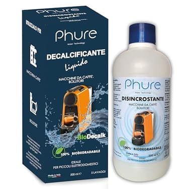 PHURE BIO DECALK - Decalcificante Universale Naturale | Disincrostante Concentrato Universale per tutti gli elettrodomestici | Compatibile con tutte le macchine da caffè, bollitori 500ml