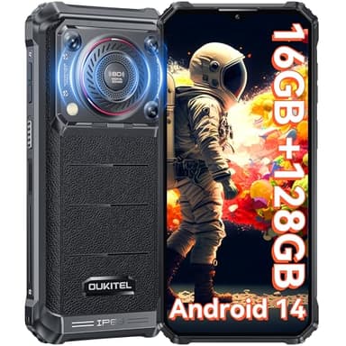 OUKITEL WP36 Rugged Smartphone 2024 - Android 14 Telefono Indistruttibile, 10600mAh Batteria,16(8+8)GB+128GB/1TB Telefono Rugged, 6.52"HD+ 13MP+5MP, 4G Dual SIM Cellulare rugged IP68/Face ID/NFC-Nero