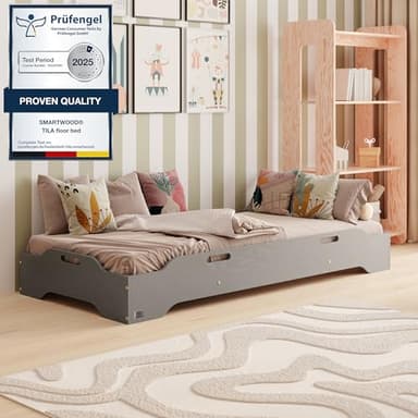 smartwood Letto per Bambini 80x190 con Rete a Doghe - Grigio - Letto Montessori Bambini per Ragazzi e Ragazze TILA 8 - Robusto e Facile da Montare - Resistente fino a 230 kg