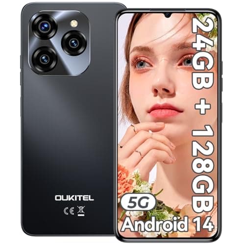 OUKITEL C50 Smartphone Android 14-24GB+128GB/1TB 5G Smartphone Offerta 2024, 6,8" HD+/90Hz, Telefono Cellulare 5150mAh Batterie, 50MP Fotocamera, Octa Core, Dual SIM 5G/Face ID/Fingerprint/GPS-Nero
