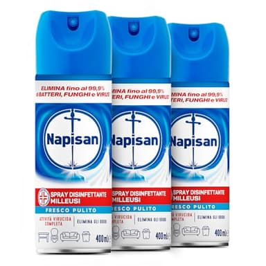 Napisan Spray Disinfettante Milleusi, Disinfettante Spray per Tessuti e Superfici, Fragranza Fresco Pulito, 1 Spray da 400ml (Confezione da 3)