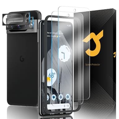 JZG Confezione da 2 + 2 pellicole protettive in vetro temperato per Google Pixel 8 Pro, 2 pellicole protettive per obiettivo della fotocamera, sensore di temperatura e supporto per sblocco delle