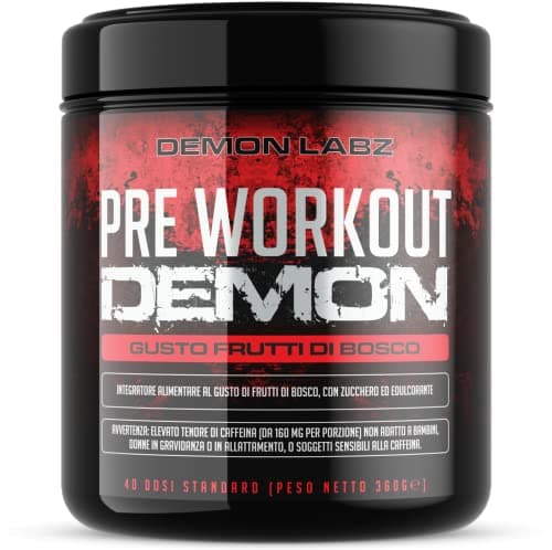 Pre Workout Demon (gusto frutti di bosco) - Integratore pre workout potente con Creatina, Caffeina, Beta-Alanina e Glutammina (360g)