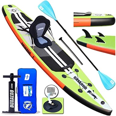 Tavole gonfiabili da stand up paddle, 330 x 76 x 15 cm, fino a 150 kg, cuscino integrato a 3 pinne, supporto per fotocamera, doppia pagaia regolabile, accessori completi, Verde