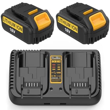 Energup 2 Pezzi 18V 5.0Ah Batteria con Caricabatteria DCB102 per Dewalt 18V Batteria DCB184 DCB200 DCB182 DCB180 DCB181 DCB183 DCB201